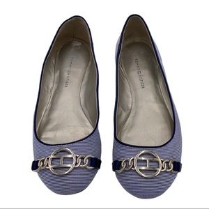 Tommy Hilfiger  blue and white striped flats
